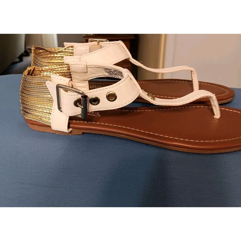 Palms Size 7.5 White And Gold Ankle Adjustable‎ Summer Sandal Shoes Flat